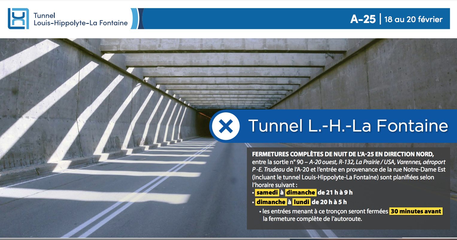 Fermeture complète de l’autoroute 25 en direction de Montréal dans les nuits du 18 et du 19 février
