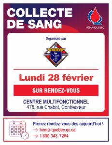 Cet hiver, soyez source de éconfort et donnez du sang à Contrecoeur le 28 février