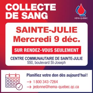 En décembre : Donner du sang. Donnez la vie
