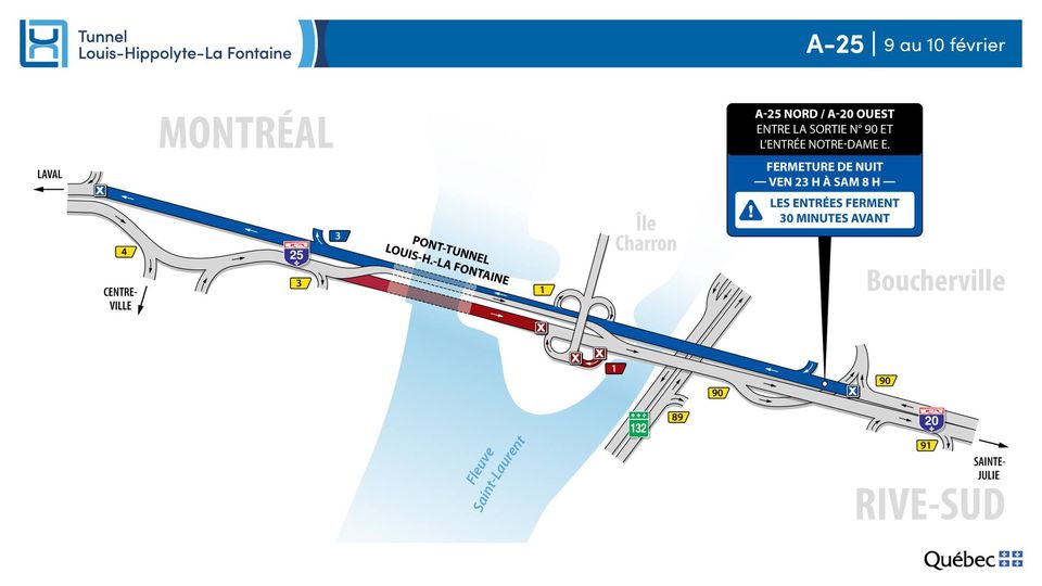 éfection majeure du tunnel Louis-H.-La Fontaine du 9 au 10 février