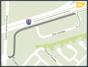 éouverture de la rue Nobel entre le chemin du Fer-à-Cheval et la sortie 102 et déplacement des entraves vers la sortie 105