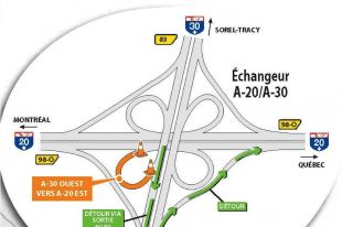 Fermeture complète de la bretelle de l’A-30 ouest pour l’A-20 est