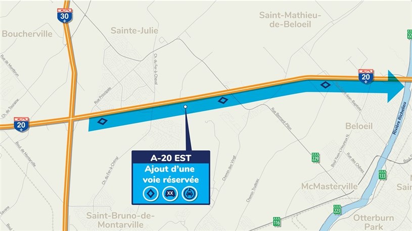 Aménagement d’une voie éservée sur l’autoroute 20 entre Sainte-Julie et Beloeil