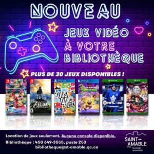 Nouveau à la bibliothèque de Saint-Amable: prêt de jeux vidéos