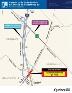 Fermeture du pont d&rsquo;étagement du Chemin de la Belle-Rivière à Sainte-Julie du 15 au 18 septembre