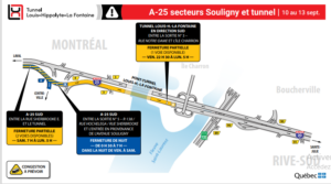 Entraves majeures dans le secteur de l’autoroute 25 et du tunnel durant la fin de semaine du 10 au 13 septembre