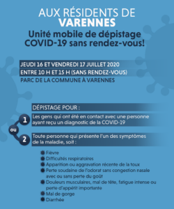 Clinique de dépistage de la COVID à Varennes