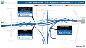 Fermeture complète de l’autoroute 25 et du tunnel dans la nuit du 7 au 8 décembre