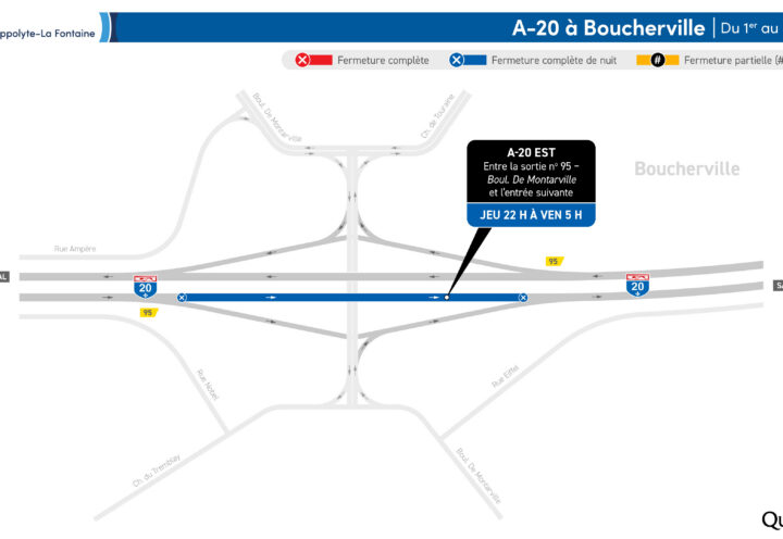 Une autre fermeture de l’autoroute 20 à Boucherville