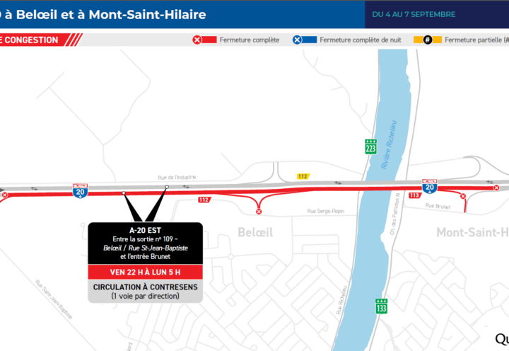 Une autre fermeture de l’autoroute 20 à prévoir