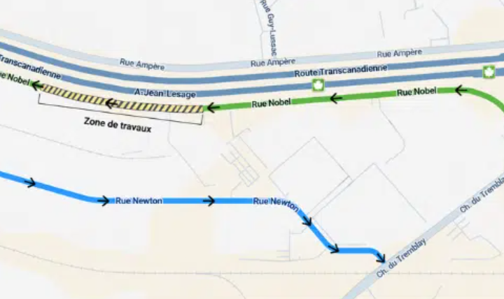 Sur la rue Nobel à Boucherville, en bordure de l’A-20: des travaux jusqu’au 30 octobre